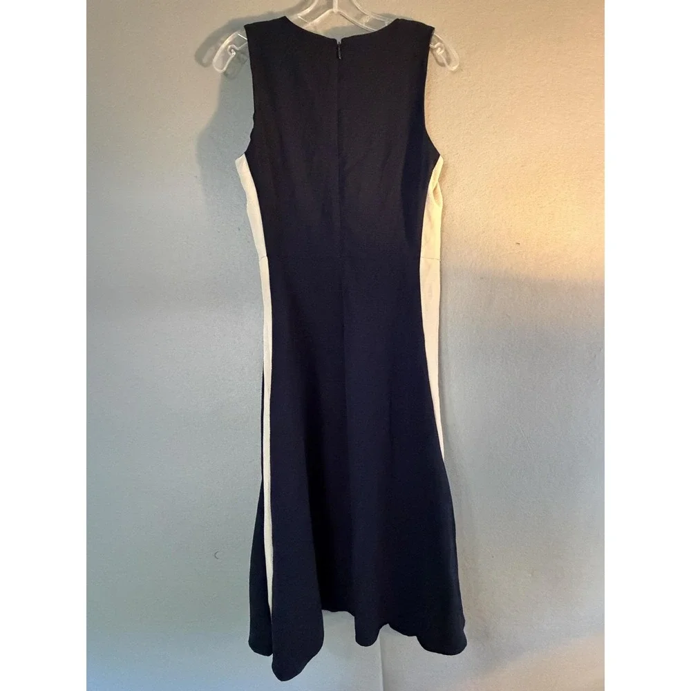 DKNY Dress Womens 8 Blue Colorblock Sleeveless A Line Maxi Crew Neck Workwear